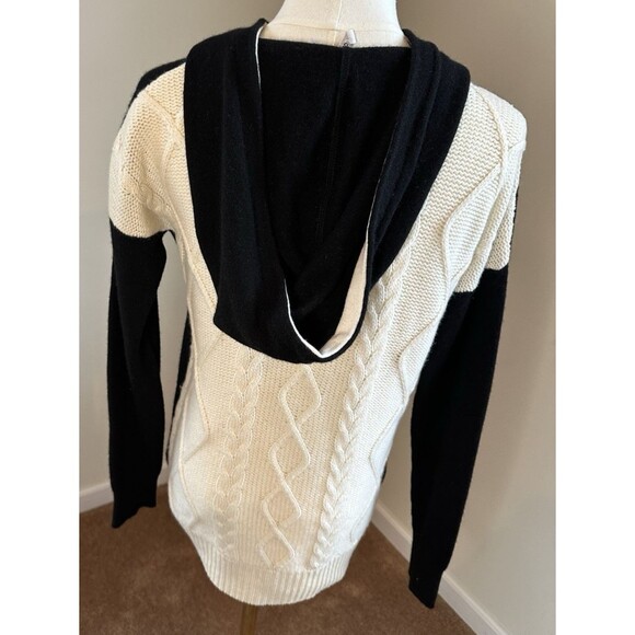 Autumn Cashmere 100% Pure Cashmere Hoodie Sweater Black & Ivory Sz S - Picture 3 of 11